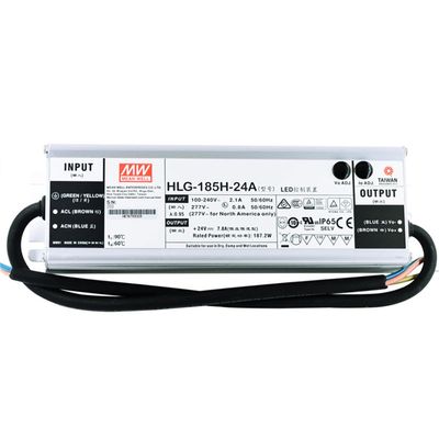 DrapeMania HLG-185H-24A Industrial Power Supply, 24V 7.8A 187.2W, IP67 Rated, Constant Current + Voltage Output, Metal Case, for Indoor/Outdoor Use