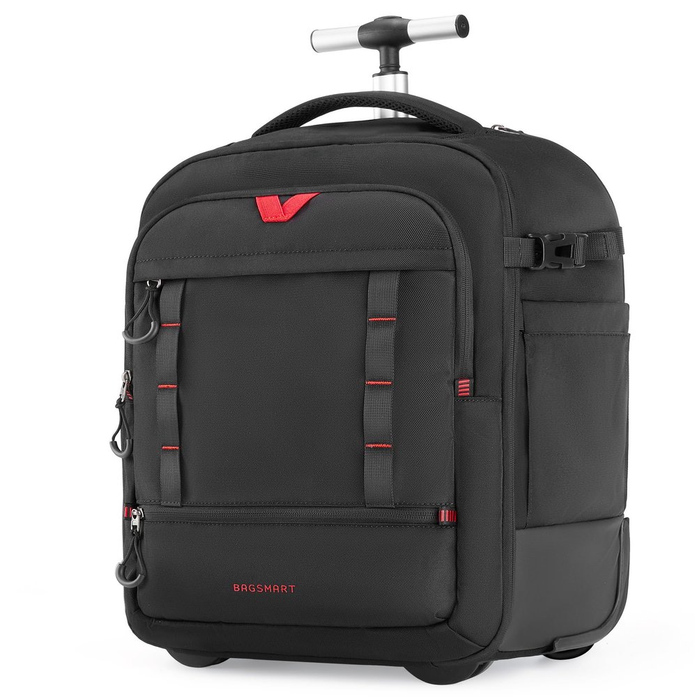 BAGSMART Rolling Camera Bag for DSLRs, Professional Large Camera Backpacks for Travelling Photographers, Photographic Rolling Case & Travel Suitcase, Black