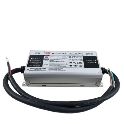 DrapeMania XLG-75-24-A Industrial Power Supply, 24V 3.13A 75W, IP67 Waterproof, 100-305VAC Input, 6KV/4KV Surge, -40F to +198F