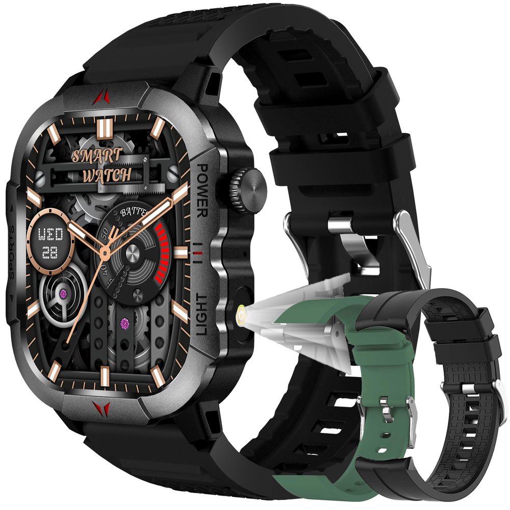 2.01" AMOLED Smart Watch for Men (Make/Answer Call), 5ATM Waterproof Mens Smartwatch, Hands-Free Calling, Fitness Tracker Smartwatch for Android iPhones, Digital Watches Step Counter, 3 Straps (Black)