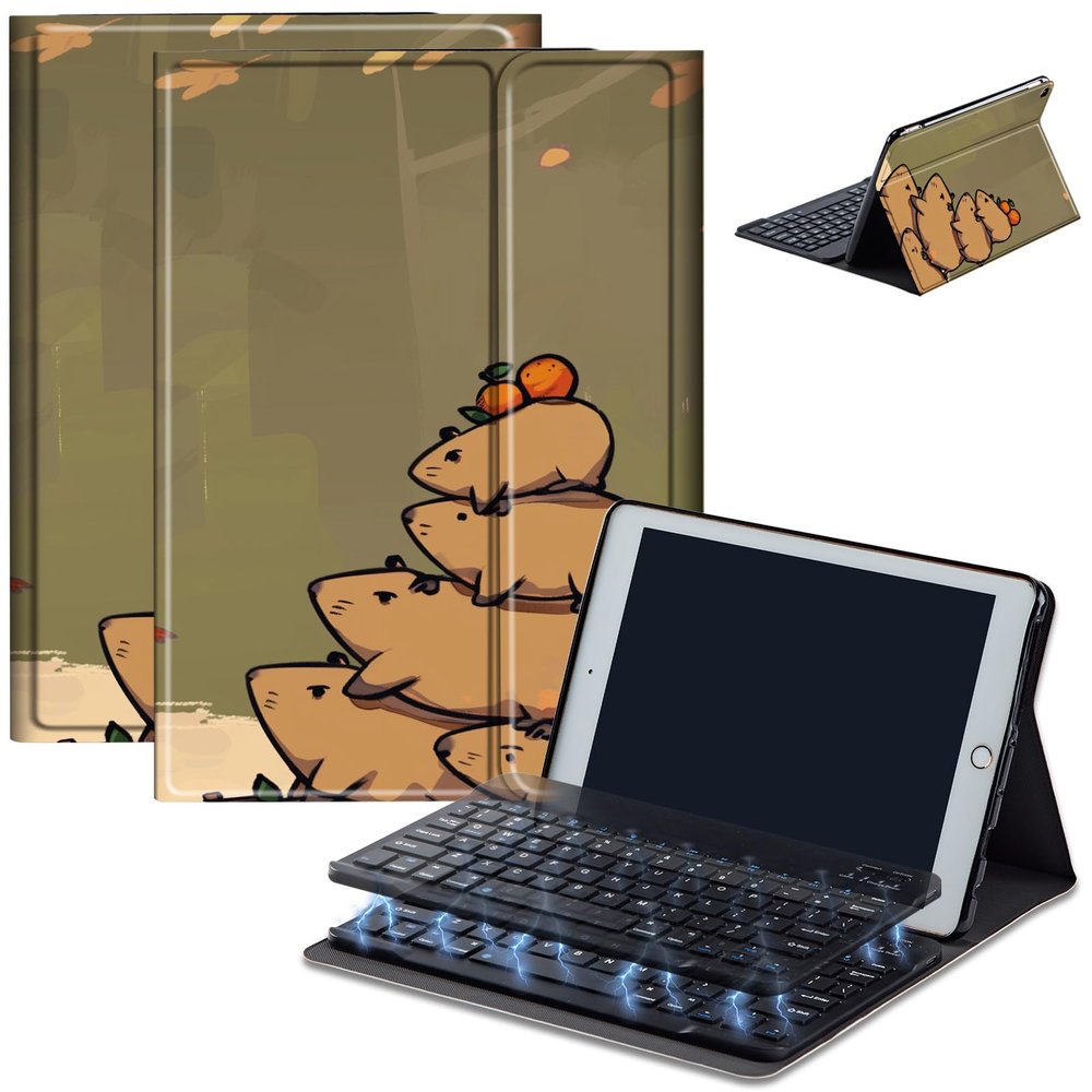 Case for Amazon Fire HD 10 & 10 Plus Tablet (13th/11th Generation, 2023/2021 Release) 10.1" with Keyboard, PU Leather Multiple-Angles Keyboard Case for Amazon Fire Tablet 10, Cartoon Capybaras