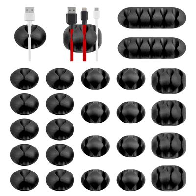 GAUENEEN 24 Pcs Cable Clips, Cord Organizer for Desk, Self Adhesive Cable Management Wire Holders for Cords, Cord Holder for Nightstand, Black