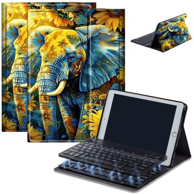 Case for Amazon Fire HD 10 & 10 Plus Tablet (13th/11th Generation, 2023/2021 Release) 10.1" with Keyboard, PU Leather Multiple-Angles Keyboard Case for Amazon Fire Tablet 10, Elephant Sunflowers