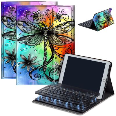 Case for Amazon Fire HD 10 & 10 Plus Tablet (13th/11th Generation, 2023/2021 Release) 10.1" with Keyboard, PU Leather Multiple-Angles Keyboard Case for Amazon Fire Tablet 10, Dragonfly Flowers