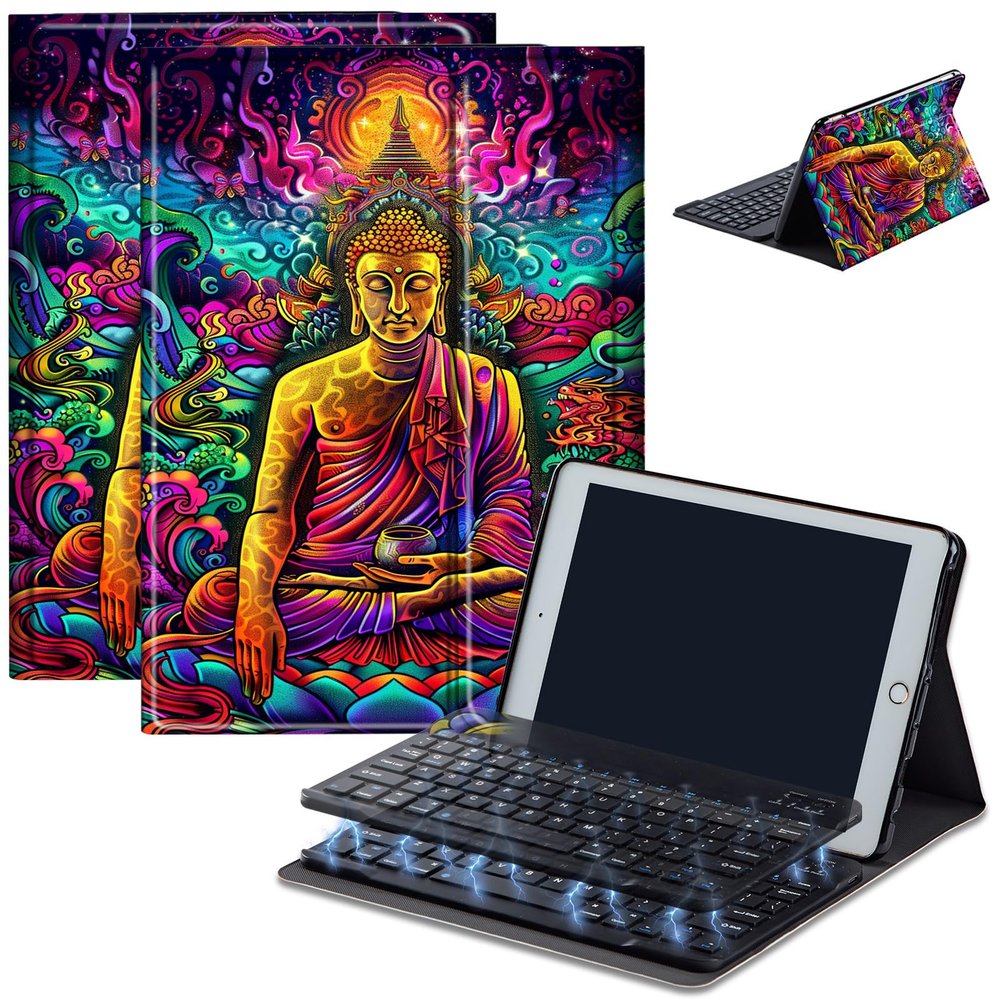 Case for Amazon Fire HD 10 & 10 Plus Tablet (13th/11th Generation, 2023/2021 Release) 10.1" with Keyboard, PU Leather Multiple-Angles Keyboard Case for Amazon Fire Tablet 10, Buddha Lotus