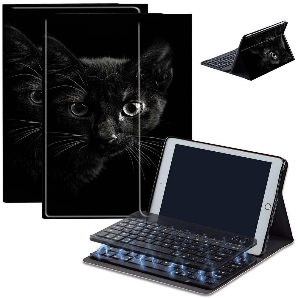 Case for Amazon Fire HD 10 & 10 Plus Tablet (13th/11th Generation, 2023/2021 Release) 10.1" with Keyboard, PU Leather Multiple-Angles Keyboard Case for Amazon Fire Tablet 10, Black Cat Eyes