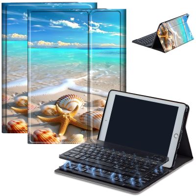 Case for Amazon Fire HD 10 & 10 Plus Tablet (13th/11th Generation, 2023/2021 Release) 10.1" with Keyboard, PU Leather Multiple-Angles Keyboard Case for Amazon Fire Tablet 10, Beach Seashells