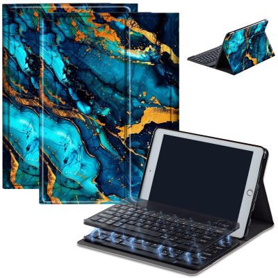 AIRWEE Case for Amazon Fire HD 10 & 10 Plus Tablet (13th/11th Generation, 2023/2021 Release) 10.1" with Keyboard, PU Leather Multiple-Angles Keyboard Case for Amazon Fire Tablet 10, Blue Gold Marble
