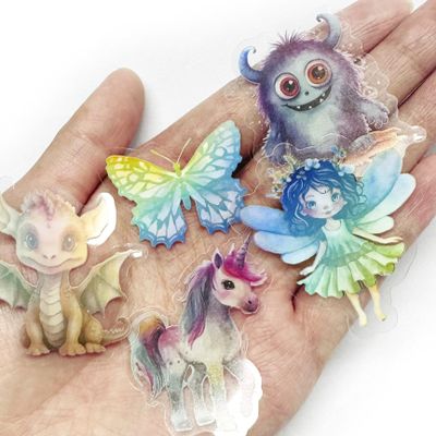 100Pcs Holographic Fantasy Stickers Decorative Adhesive Watercolor Scrapbooking Supplies Journaling for Adults Card Making Scrapbook Materials Craft Daily Planner