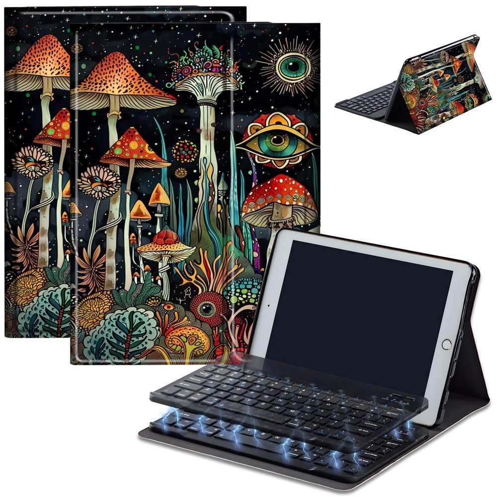 AIRWEE Case for Amazon Fire HD 10 & 10 Plus Tablet (13th/11th Generation, 2023/2021 Release) 10.1" with Keyboard, PU Leather Multiple-Angles Keyboard Case for Amazon Fire Tablet 10, Mushroom