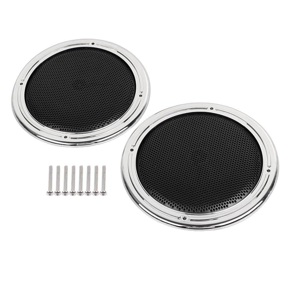YDLMT Black+Chrome Motorcycle Rear Speaker Grill Mesh Trim Covers for Harley Electra Glide Tri Glide 2014-2023, Road Glide Ultra 2016-2019