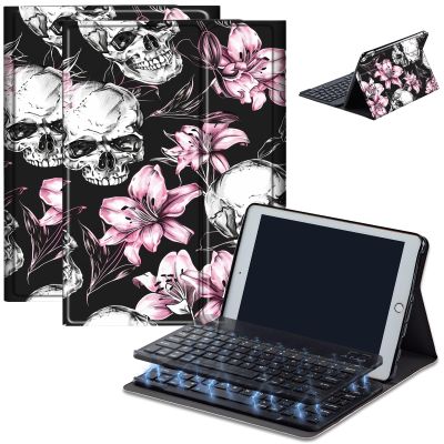 Case for Amazon Fire HD 10 & 10 Plus Tablet (13th/11th Generation, 2023/2021 Release) 10.1" with Keyboard, PU Leather Multiple-Angles Keyboard Case for Amazon Fire Tablet 10, Flower Skull