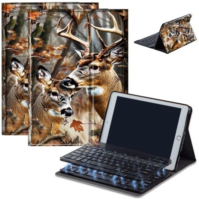 Case for Amazon Fire HD 10 & 10 Plus Tablet (13th/11th Generation, 2023/2021 Release) 10.1" with Keyboard, PU Leather Multiple-Angles Keyboard Case for Amazon Fire Tablet 10, Deer Woods