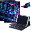 Case for Amazon Fire HD 10 & 10 Plus Tablet (13th/11th Generation, 2023/2021 Release) 10.1" with Keyboard, PU Leather Multiple-Angles Keyboard Case for Amazon Fire Tablet 10, Neon Wolf view 1