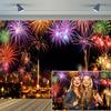 10x7ft Vinyl XMJJKUF Happy New Year Backdrop Colorful Firework River Bridge Nightscape Background New Year Eve Party Portrait Photo Studio Props view 1