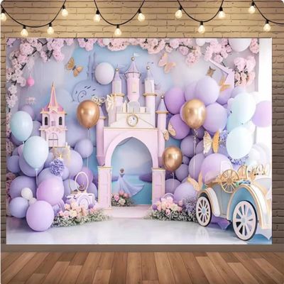 10x6ft Arch Balloon Castle Photography Background 1st Birthday Girl Cake Smash Portrait Decorative Backdrop Child Family Photo Studio Banner Photo