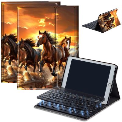 Case for Amazon Fire HD 10 & 10 Plus Tablet (13th/11th Generation, 2023/2021 Release) 10.1" with Keyboard, PU Leather Multiple-Angles Keyboard Case for Amazon Fire Tablet 10, Horses Running