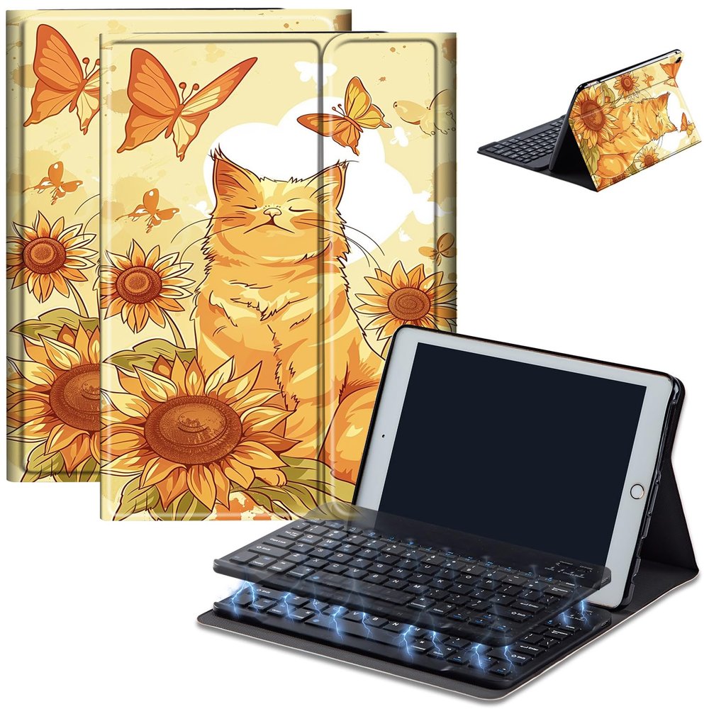 Case for Amazon Fire HD 10 & 10 Plus Tablet (13th/11th Generation, 2023/2021 Release) 10.1" with Keyboard, PU Leather Multiple-Angles Keyboard Case for Amazon Fire Tablet 10, Orange Cat