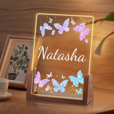 TINYHOMES Customized Butterfly Night Light for Baby Girls, Personalized Easter Birthday Gifts Acrylic Night Light, Custom Baby Girl Nursery Decor Plaque Christmas Unique Gifts for Kids Toddler