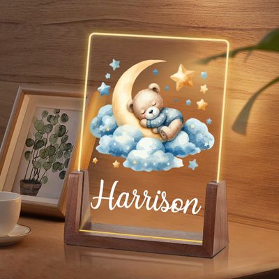 TINYHOMES Custom Bear Night Light for Baby Girls Boys Customized Easter Birthday Gifts Acrylic Plaque Personalized Baby Nursery Decor Milestone Plaque with Name Christmas Unique Gifts for Kids