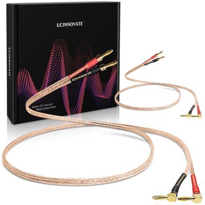 UCINNOVATE 2 Pack 13 AWG Speaker Cable with Banana Plugs, 2X 2m HiFi Speaker Wire with 4mm Gold-Plated Right Angle Banana Plugs, Solid Audio Cable Cord for Audiophile Home Theater