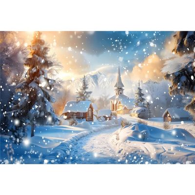 YongFoto Winter Snow Landscape Backdrop 9x6ft Winter Night Snow Mountain Pine Forest Cottage Photography Background Christmas New Year Event Party Banner Room Decoration Photoshoot Wallpaper Props