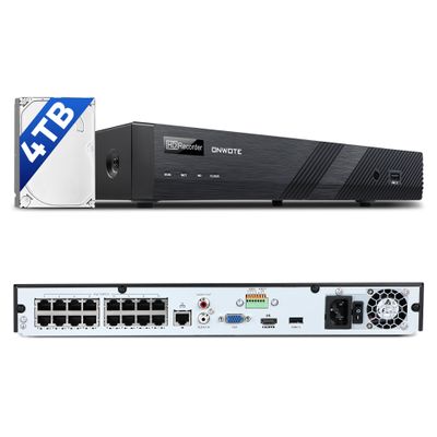 ONWOTE 12MP 16 Channel PoE NVR (Built-in 16 PoE Ports), 4TB HDD Included, Smart AcuSearch, Only Work with ONWOTE PoE IP Cameras, 16CH 6K 4K 8MP NVR Security Video Audio Recorder, 2 SATA Support 20TB