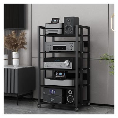 5 Tier Stereo Receiver Cabinet Furniture Speaker Amplifier Storage Unit, AV Component Media Stand Audio-Video Tower, Player CD DVD Turntable TV Accessories Electronic Equipment Game Console Shelves(Bl