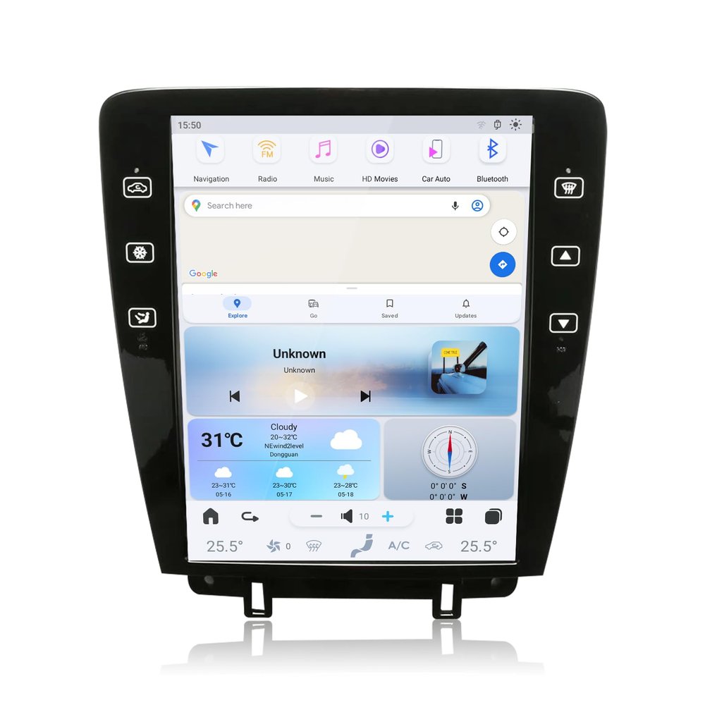 12.1 Inch Qualcomm Android 13 Car Radio for Ford Mustang 2009-2014 Stereo Upgrade Tesla Style Dash IPS Touch Screen Android Auto GPS Navigation Head Unit Audio Multimedia Player (4+64GB,Carplay)