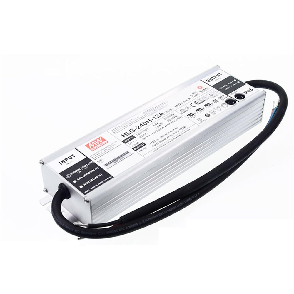 DynMach HLG-240H-12A 240W 12V 16A High-Efficiency Metal Encased LED Power Supply - IP65 Waterproof, Wide Input Voltage for Outdoor Use
