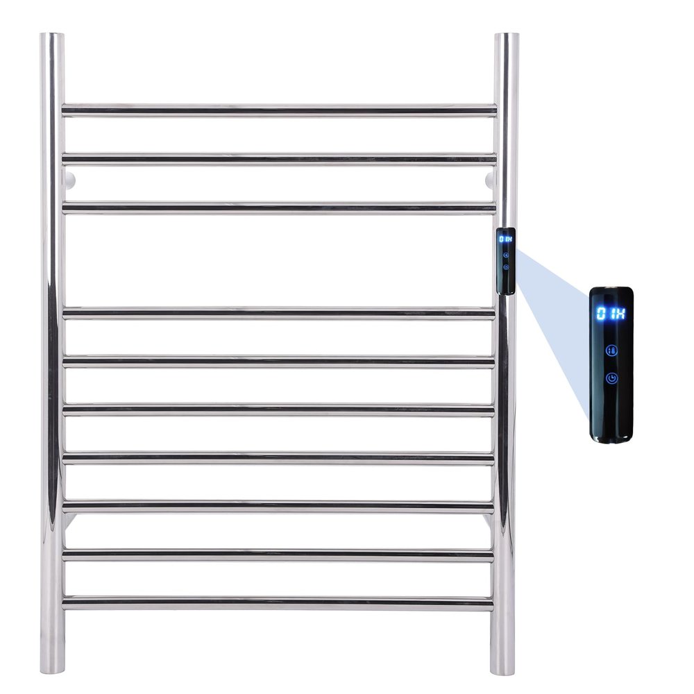 Dawot 10-Bars Silver Heated Towel Rack23" Wall Mounted Towel Warmer with Timer & Temperature Control, Stainless Steel