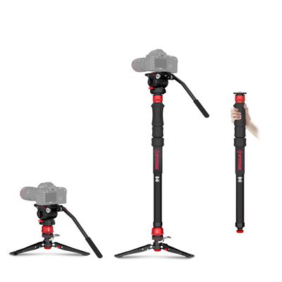 IFOOTAGE Cobra 3 Strike Monopod with Feet,Portable Travel Monopod for Camera A150S  with Pan Tilt Head K5S,Pedal Design Base,One-Click to Extend Height 59"/150cm,Payload 11lbs/5KG