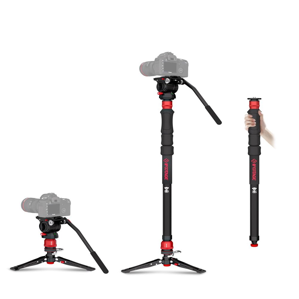 IFOOTAGE Cobra 3 Strike Monopod with Feet,Portable Travel Monopod for Camera A150S  with Pan Tilt Head K5S,Pedal Design Base,One-Click to Extend Height 59"/150cm,Payload 11lbs/5KG