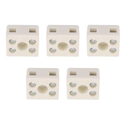5Pcs Ceramic Wiring Terminal Block 2 Position 5 Hole and Stable Insulation High Temperature Terminal Block Ceramic for Power Supply Cables and Industrial Sockets