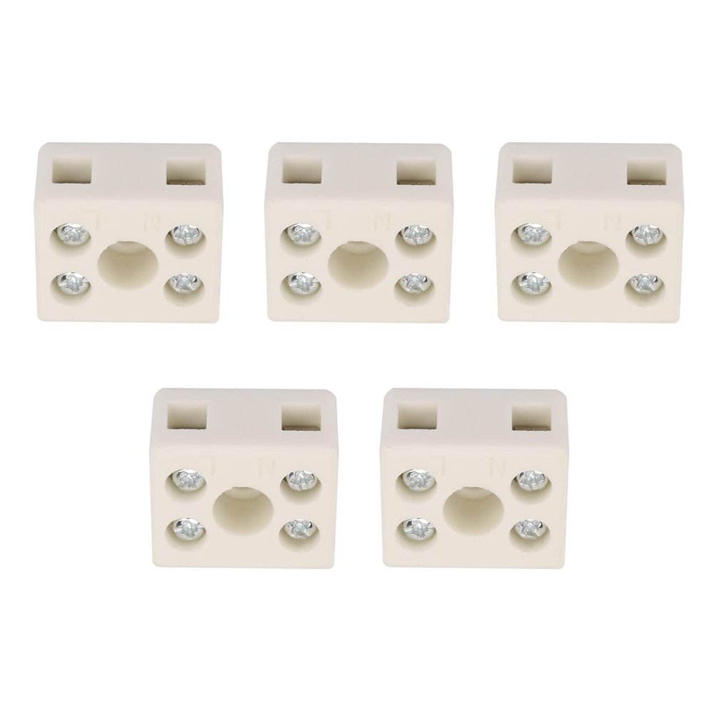 5Pcs Ceramic Wiring Terminal Block 2 Position 5 Hole and Stable Insulation High Temperature Terminal Block Ceramic for Power Supply Cables and Industrial Sockets