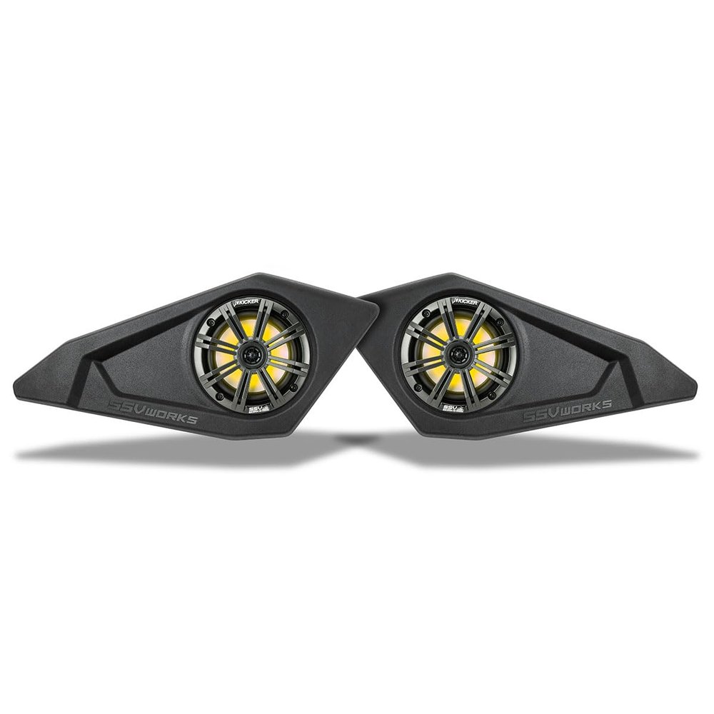SSV Works MAVR-PHZ+DF 6.5" Front Lower Door-Pocket Speaker-Pods Compatible with 2024-2025 Canam Maverick R and R Max (MAVR-PHZ+DFK: Kicker KM65L RGB Speakers)
