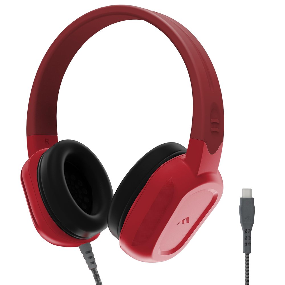 Brenthaven Rugged 2 Wired Headphones No Mic | USB C - Long Tangle Free Chew-Proof Cord - Reliable Drop Tested and Comfortable for Kids K-12 Students Classroom and School Use - Red