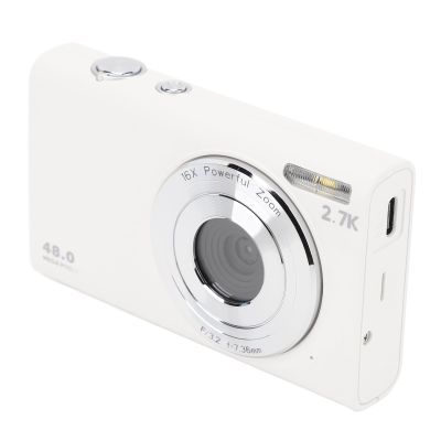 Digital Camera, 2.7K 48MP Digital Point and Shoot Camera with 16X Zoom, 2.8in Display, Auto Focus Anti Shake Vlogging Camera with Flash and Timer for Selfie Travels (White)