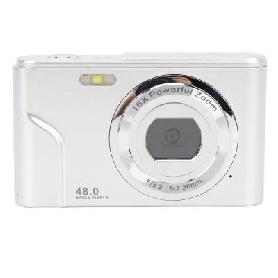 1080P Digital Camera for Photography, 48MP Autofocus Vlogging Camera with 2.4 Color Screen, Travel Camera with 16X Digital Zoom, Flash, Anti Shake (Silver)