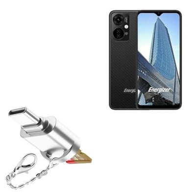 BoxWave Adapter Compatible with Energizer Ultimate U652S - Micro SD Card miniReader, USB Type-C OTG Reader USB3.0 Adapter Keychain - Metallic Silver