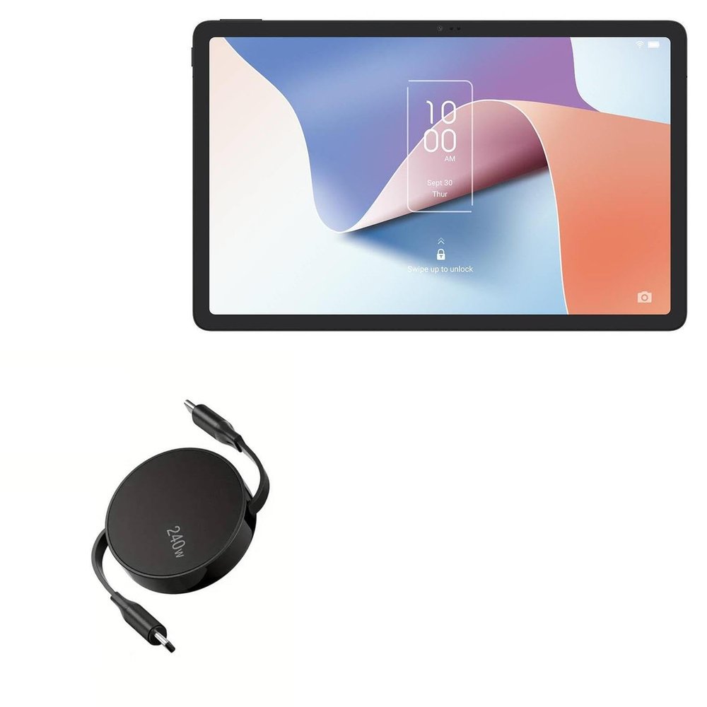 BoxWave Cable Compatible with TCL NxtPaper 11 - PD miniSync (240W), Retractable PD 240W Portable USB Type-C Cable - Jet Black