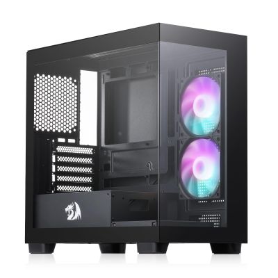 Redragon GC218M Gaming Back-Mounted PC Case, M-ATX Computer Chassis w/ 2 x 120mm Fans Pre-Installed & High Airflow Perforated Panels, 270 Full View, Easy Cable Management, Black