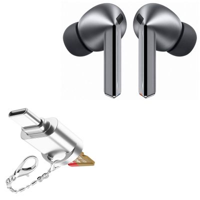 BoxWave Adapter Compatible with Samsung Galaxy Buds3 Pro - Micro SD Card miniReader, USB Type-C OTG Reader USB3.0 Adapter Keychain - Metallic Silver