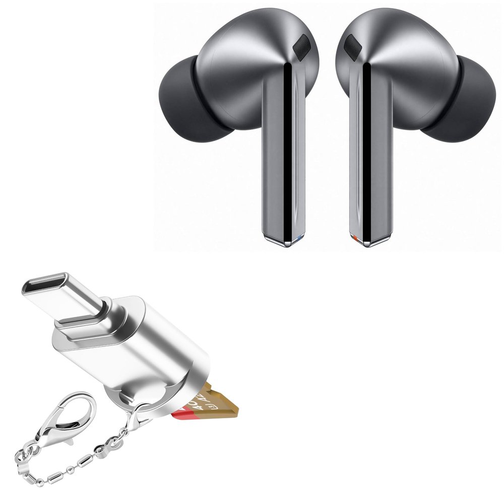 BoxWave Adapter Compatible with Samsung Galaxy Buds3 Pro - Micro SD Card miniReader, USB Type-C OTG Reader USB3.0 Adapter Keychain - Metallic Silver