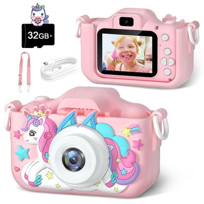 1080P HD Children Camera - Toddler Digital Video Camera with 2.0-inch Screen, Durable Silicone Case, Ideal Kids Camera Toy for Christmas & Birthday Gifts (Pink)