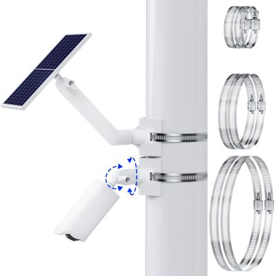 2-in-1 Ring Pole Mount for Cameras and Solar Panels No Drill 360 Adjusted Outdoor Security Camera Pole Mount with 6 Adjustable Metal Loops Compatible with RingBlink, Eufy, Wyze