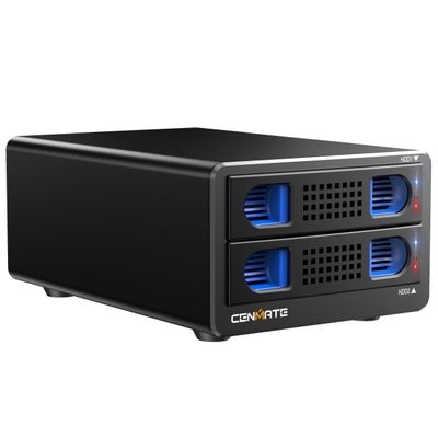 CENMATE Aluminum Dual Bay 10Gbps Hard Drive Enclosure with Cooling Fan for 2.5/3.5" SATA HDD/SSD with USB A/C 3.2 Gen 2, Support Hot Swappable, Daisy Chain Expansion, Tool-Free, DAS(NO RAID/NAS)
