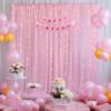 10x8ft Baby Pink Tulle Backdrop Curtain with Lights String for Parites, Sheer Photo Backdrop Curtains with Lights for Wedding Backdrop Ceremony Reception Bridal Shower Baby Shower Birthday Party view 2