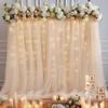 30x8ft Champagne Tulle Backdrop Curtain with Lights String for Parites, Sheer Photo Backdrop Curtains with Lights for Wedding Backdrop Ceremony Reception Bridal Shower Baby Shower Birthday Party view 4