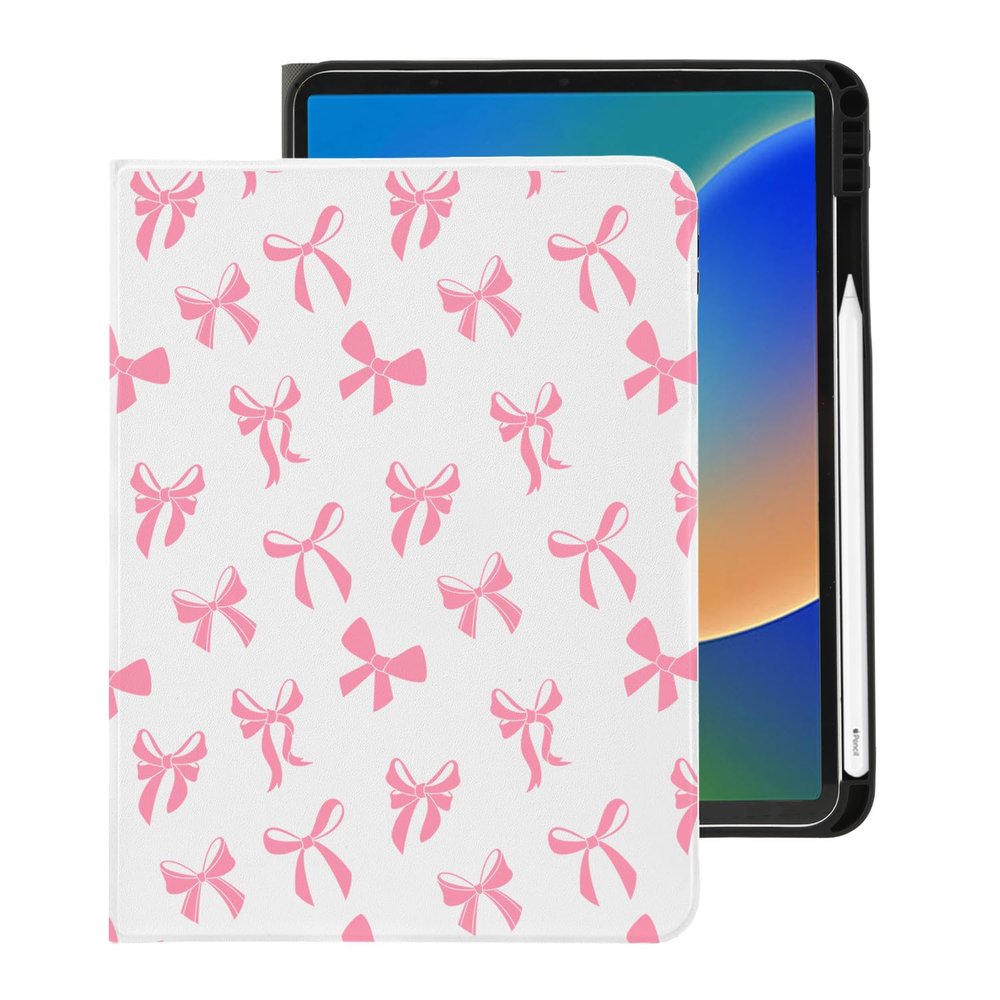 Cute Kawaii Pink Bow for iPad Pro 11 Inch Case (M5/M4) 2025/2024 with Pencil Holder, Auto Sleep/Wake and Multiple Viewing Angles, White Leather Soft TPU Back Cover